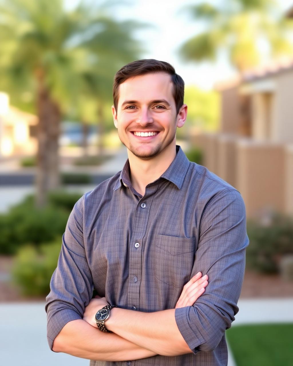 A local home buyer from Cash List or Flip standing in an Arizona neighborhood